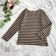 【Loytaa】ボーダー 長袖 ロング Tシャツ モカ ブラック バスク フリー