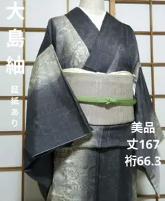 紬(単衣) (十日町紬 馬渕登監修 飛び柄 織出し椿文様 未使用しつけ糸