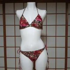 ヒョウ柄花柄トライアングルビキニ　新品　日本サイズLサイズ相当
