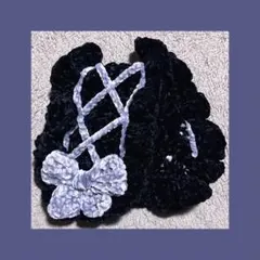 ハンドメイド レースアップリボン ヘッドドレス ブラック×ライトブルー