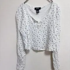 1点もの✨️花柄長袖Tシャツ Lサイズ ホワイト系 春服秋服