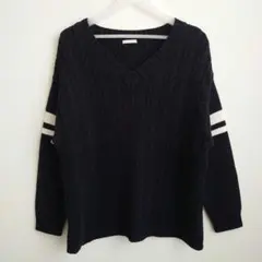 GU ネイビー Vネック ケーブル編み セーター ジーユー