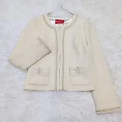 アプワイザーリッシェ ノーカラー ツイードジャケット ラメ リボン