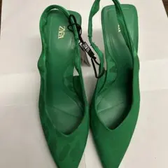 ZARA グリーン ヒョウ柄 ミュール 39