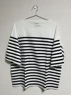 MUJI Labo 太番手五分袖プルオーバーＳ～Ｍ・黒ボーダーのサムネイル