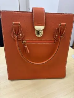 オレンジ レザー トートバッグ ゴールド金具
