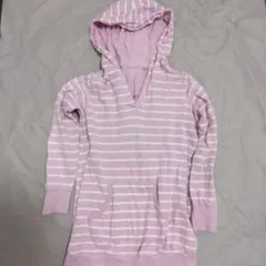 フード付きピンクストライプチュニック