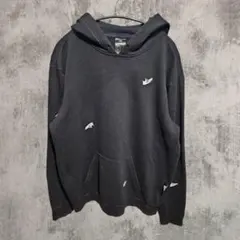 adidas ブラック フード付きパーカー 刺繍 ボックスシルエットY2K