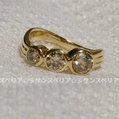 K18 天然ライトブラウンダイヤモンド3石1.06ct のデザインリング