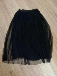 黒 チュール フレアロングスカート