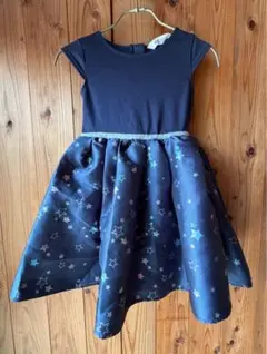 美品 H&M キッズ ドレス 120 ネイビー オーロラ星柄 発表会 お誕生会