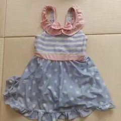 西松屋☆水玉模様のフリル付き水着ピンク・パープル120cm