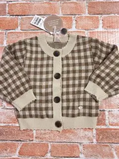 プティマイン カーディガンとキャミソールセット ブラウンとベージュのチェック S