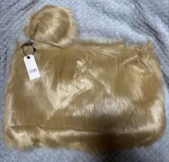 ブラウン ベージュ フェイクファークラッチバッグ