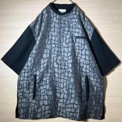 ヴィンテージ 半袖シャツ ノーカラー ポリ バイカラー カモフラ柄 光沢感 古着のサムネイル