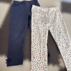 リボン付きレギンスネイビー 花柄レギンスセット