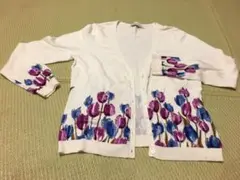 ローラアシュレイ　カーディガン白花柄　Sサイズ　9号