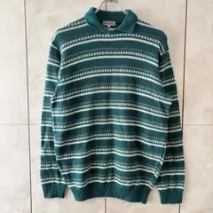 新品 alain lahlou ボーダーニット ポロニット グリーン レトロ L