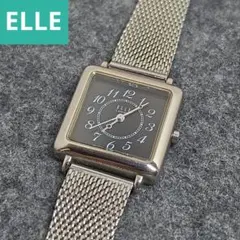稼働 ELLE Lumière エル スクエア 黒文字盤 メッシュベルト 腕時計