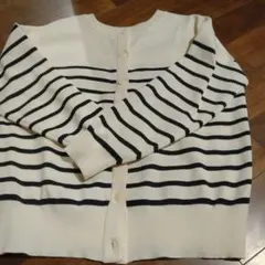 SHOO LA RUE 長袖カーディガン F 白黒ストライプ