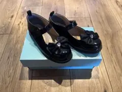 女の子 フォーマルシューズ 17.0cm 黒 リボン付き