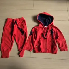 赤いフード付きトレーナー上下セット 90cm