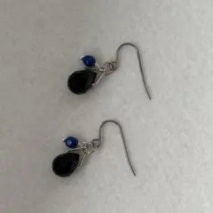 青と黒のドロップビーズピアス[329]