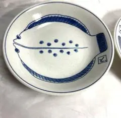 魚形 陶器皿 白青2