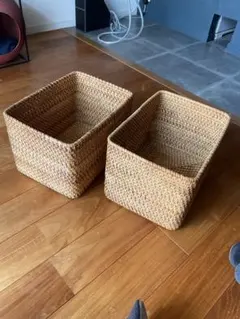 「無印良品」　重なるラタン長方形バスケット・大 2個セット