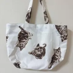 ハンドメイド　大きめ　エコバッグ　トートバッグ　猫柄