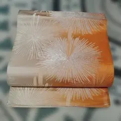 オレンジ 銀色花模様 帯