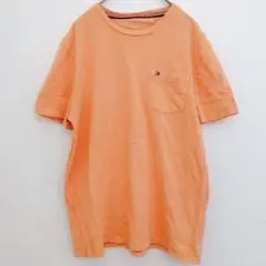 トミーヒルフィガー 【М】オレンジ ポケット Tシャツ 刺繍ロゴ コットン