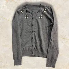 レリアン ビジュー付き グレー 長袖 カーディガン ニット 9号
