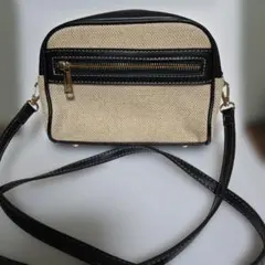 ベージュ キャンバス 黒 合成皮革 ショルダーバッグ ラフィアショルダーバッグ