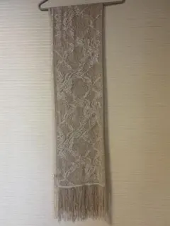 ベージュ レース ストール フリンジ付き
