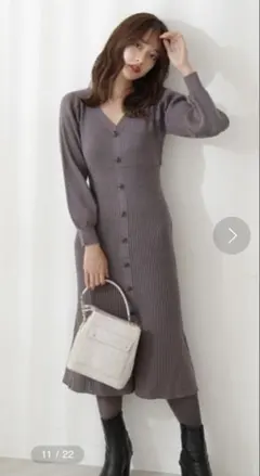 PROPORTION BODY DRESSING フロント釦ニットワンピース