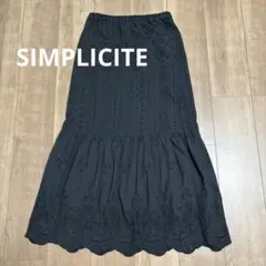 SIMPLICITE コットンカットレースティアードロングスカート　黒のサムネイル