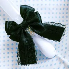 ペンライトリボン♡黒×黒レース03 キンブレリボン