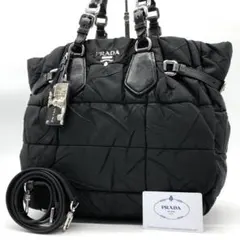 ✨美品✨プラダ ハンドバッグ 2way メタルロゴ チャーム ナイロン レザー