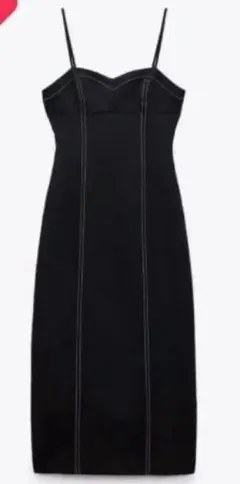 ZARA コントラストトップステッチペンシルドレス ワンピース ブラック