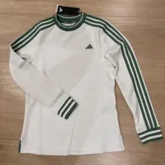 新品アディダス 3ストライプ モックネック 長袖Tシャツ グリーン L
