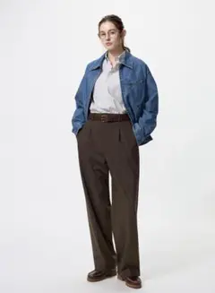 新品未使用品　UNIQLO タックワイドパンツ　ダークブラウン　XS