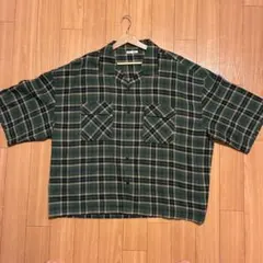 【新品】GU フランネルオープンカラーシャツ 5分袖 チェック グリーン 3XL