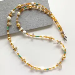 70cm　ブラウン　ガラス　天然石さざれ　ハンドメイド　ビーズネックレス