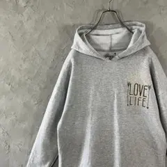 Hanes パーカー　プルオーバー　プリントロゴ　裏起毛　古着　グレー　IW26