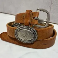 本革✨ヴィンテージ コンチョベルト レザー ブラウン アメカジ 5連コンチョ