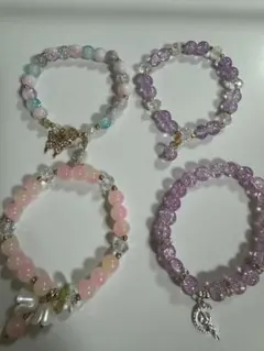 多色ビーズチャームブレスレットセット4