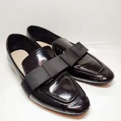 ZARA エナメル リボン フラットシューズ パンプス ブラック 24cm