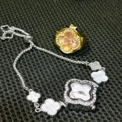 クローバークォーツブレスレット腕時計 シルバー/ゴールドリング型