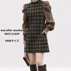 お値下げ【美品】秋冬　ナイスクラップ　チェックワンピース　ブラウン　新品未使用